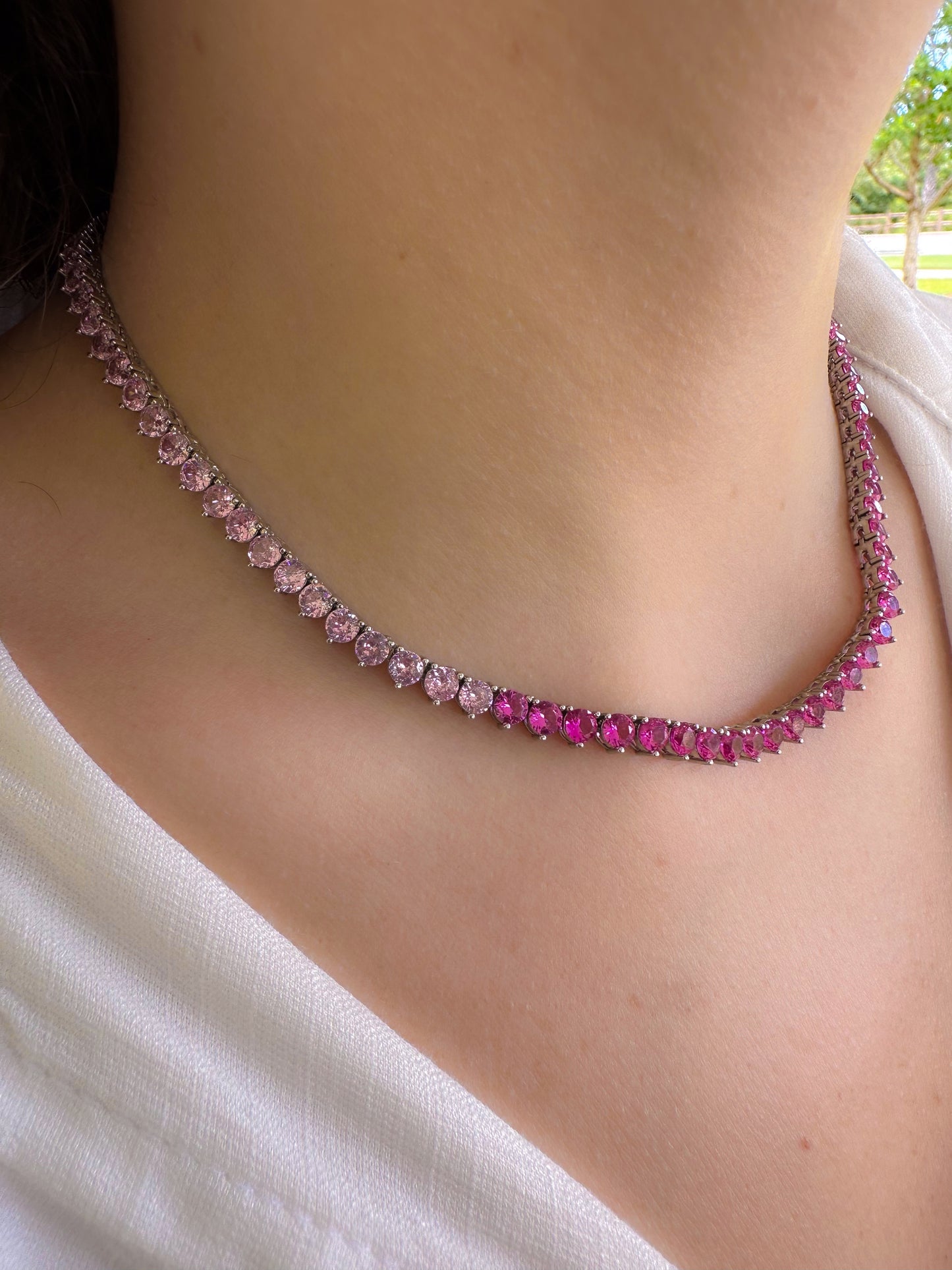 Pink zirconia Tennis necklace