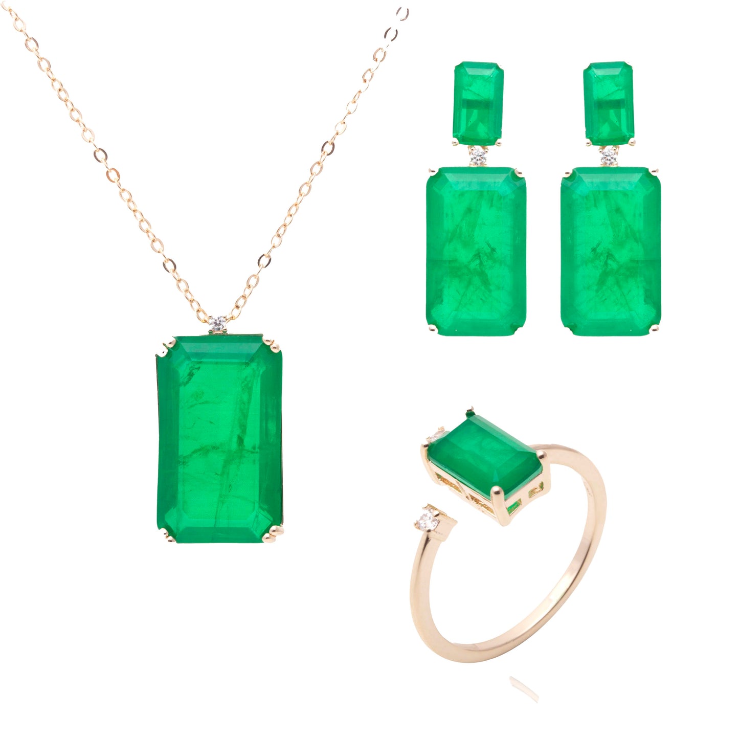 18K gold plated rectangular necklace with emerald fusion