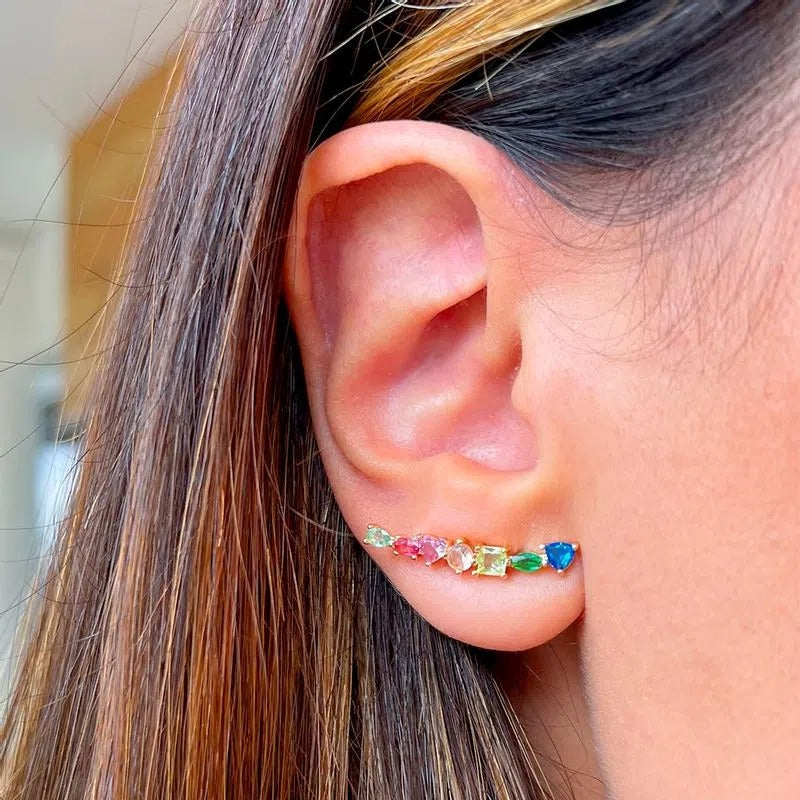 18K gold plated earring with colorful crystals in different shapes