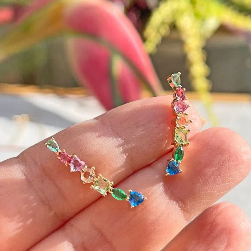 18K gold plated earring with colorful crystals in different shapes