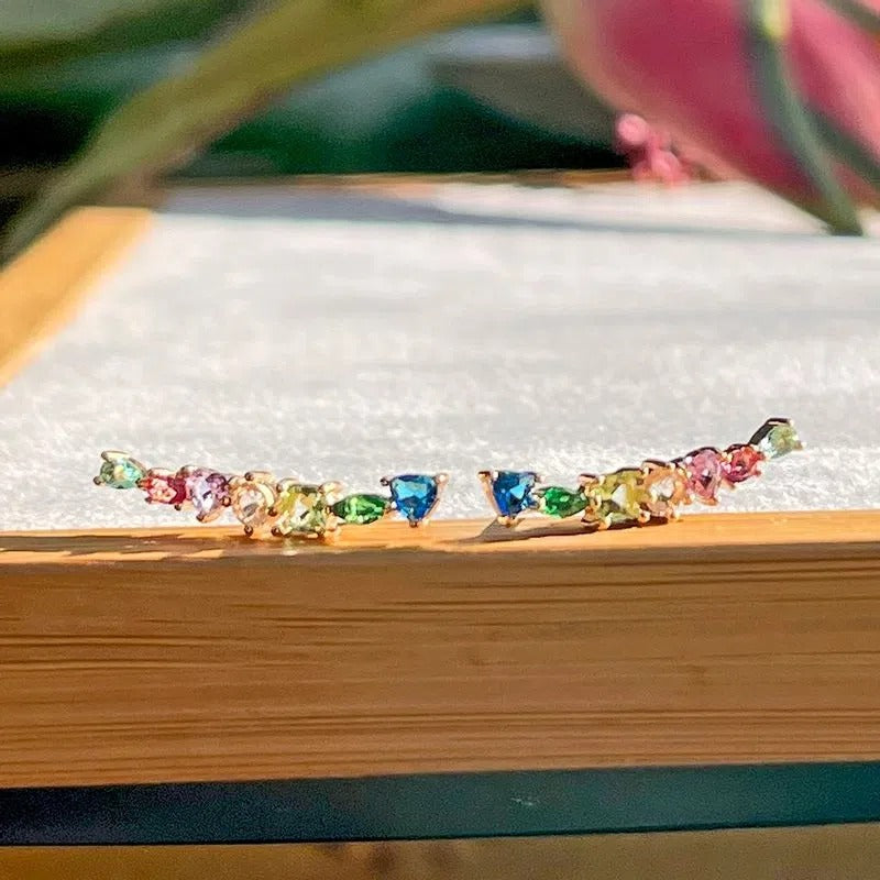 18K gold plated earring with colorful crystals in different shapes