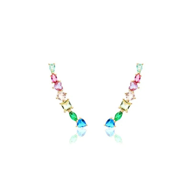 18K gold plated earring with colorful crystals in different shapes