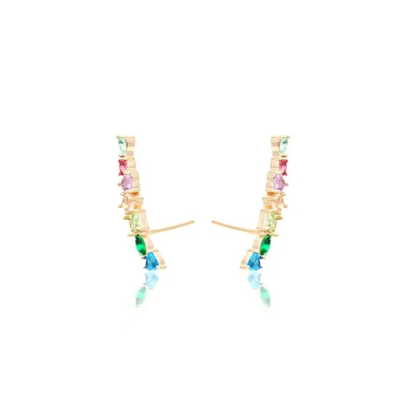 18K gold plated earring with colorful crystals in different shapes