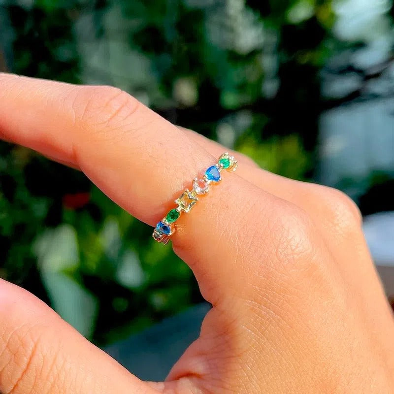18K gold plated ring with colorful crystals in different shapes