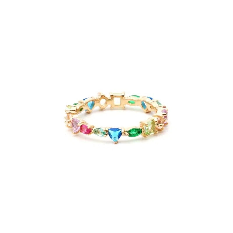 18K gold plated ring with colorful crystals in different shapes