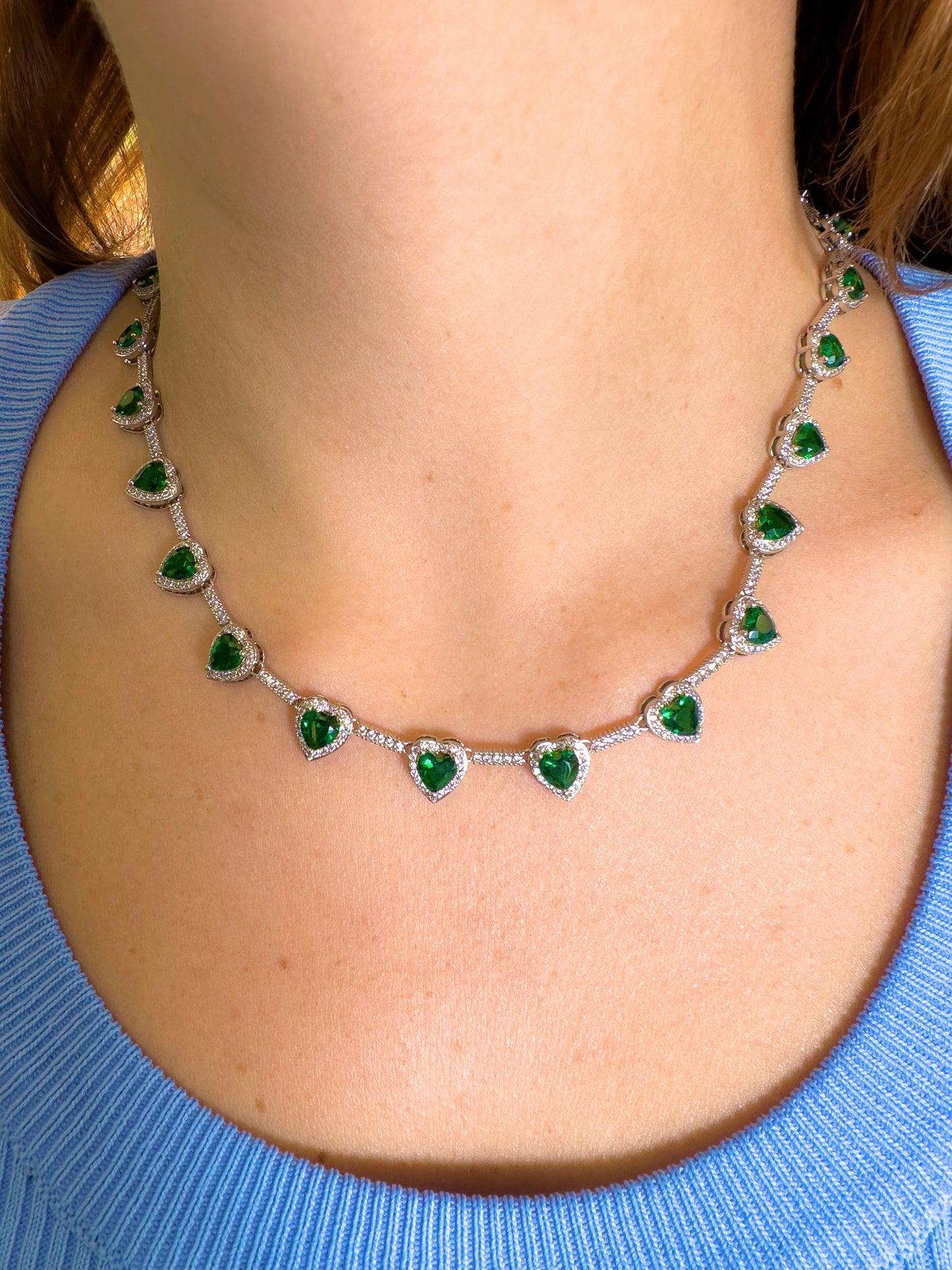 Hearts of green zirconia necklace