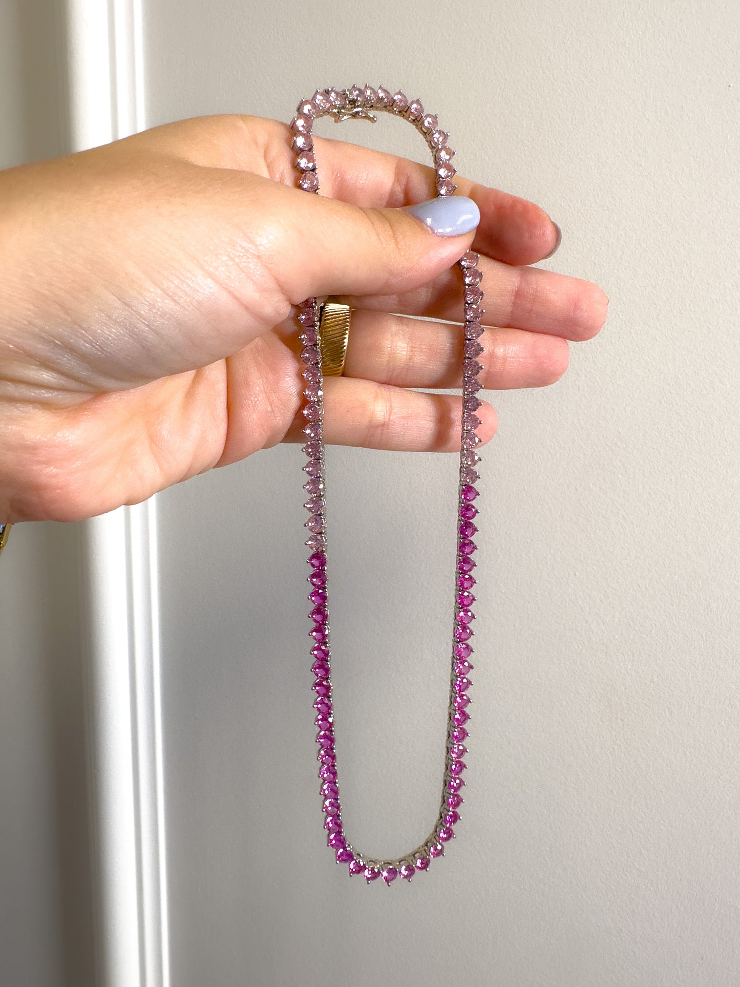 Pink zirconia Tennis necklace