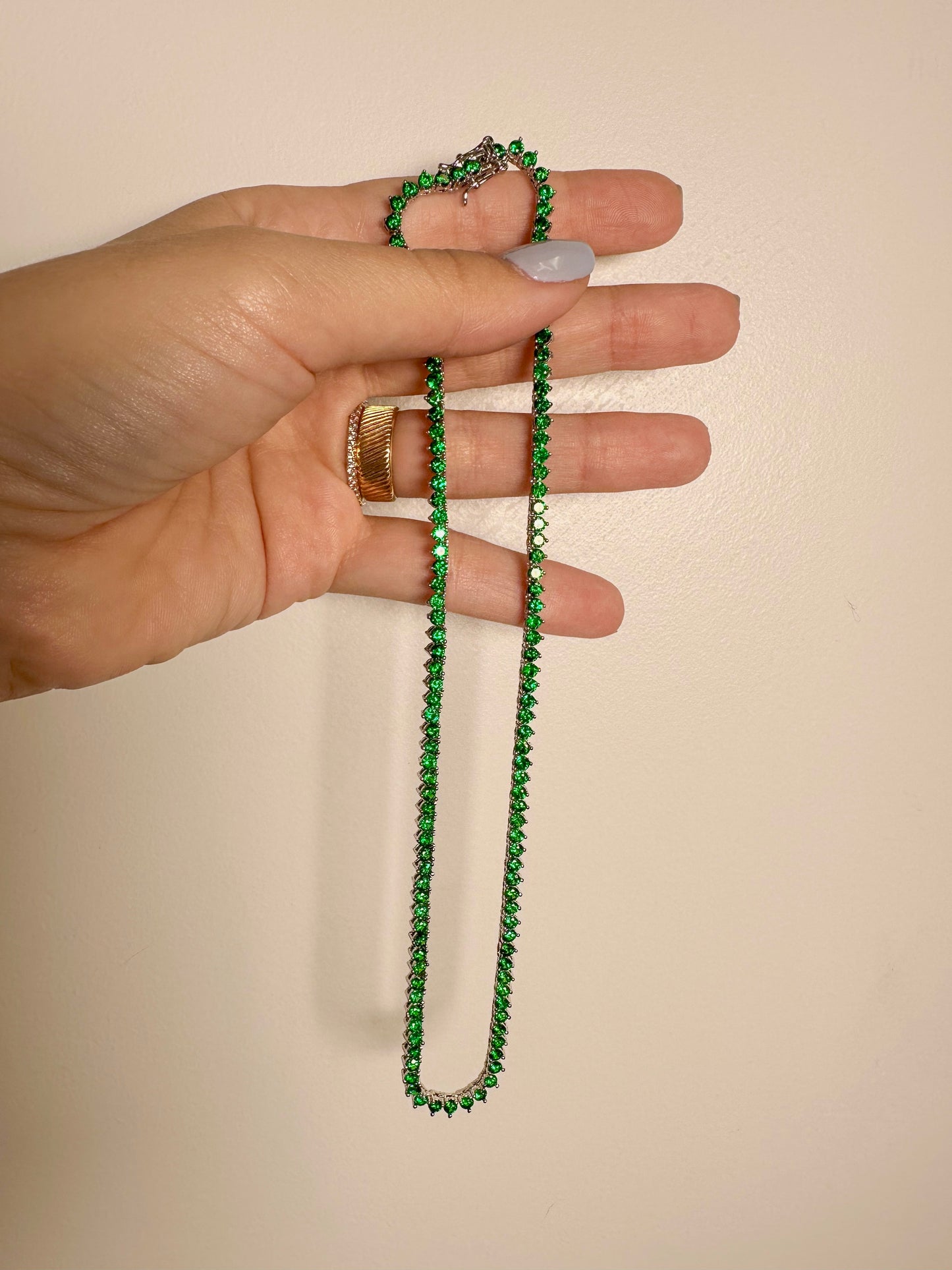Green zirconia tennis necklace - 3mm
