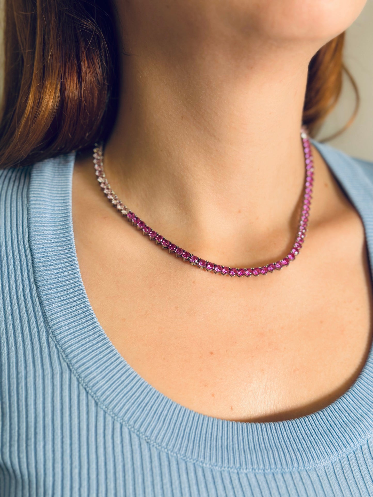 Pink zirconia Tennis necklace