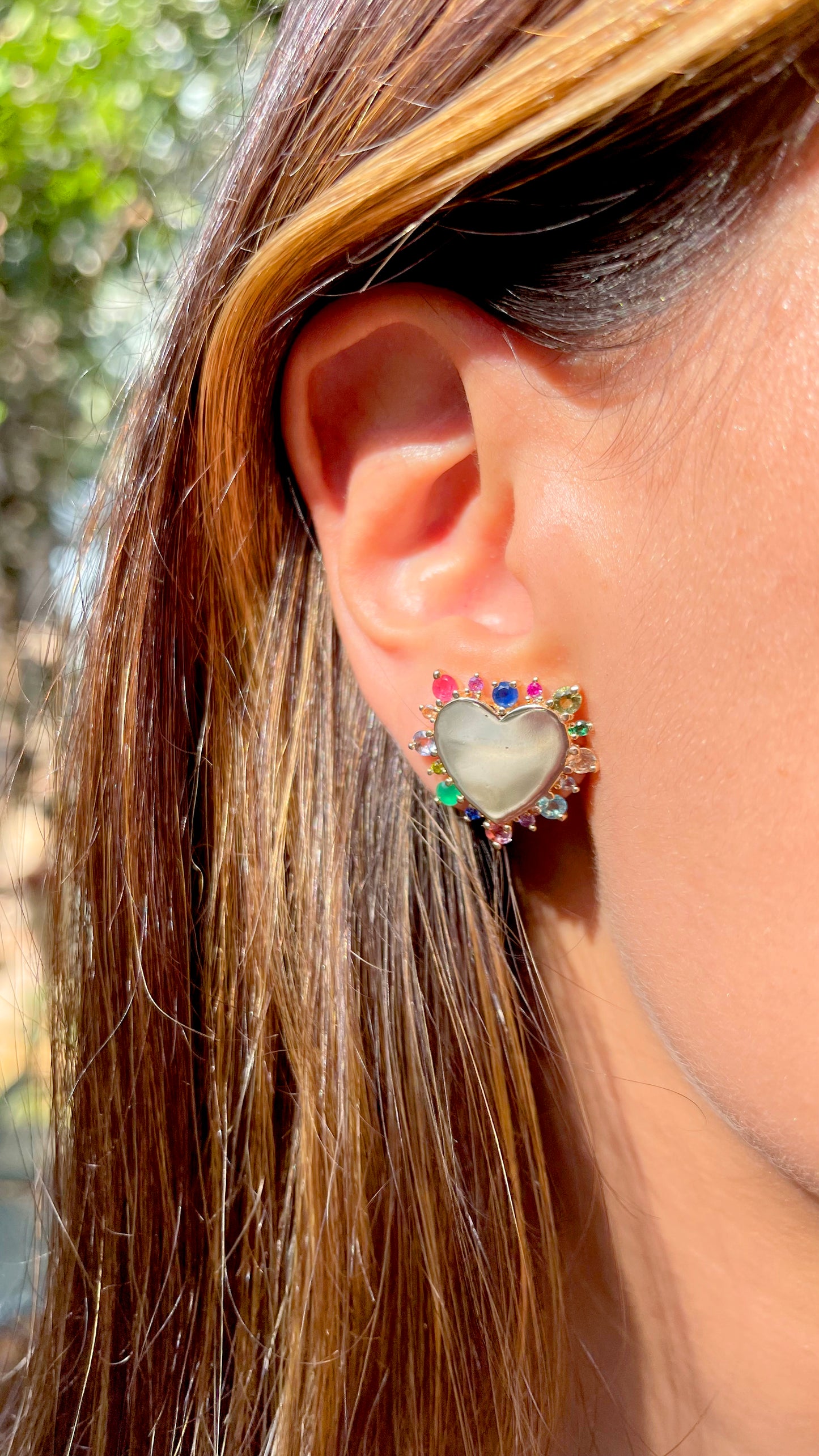 Flat Heart earrings with crystals