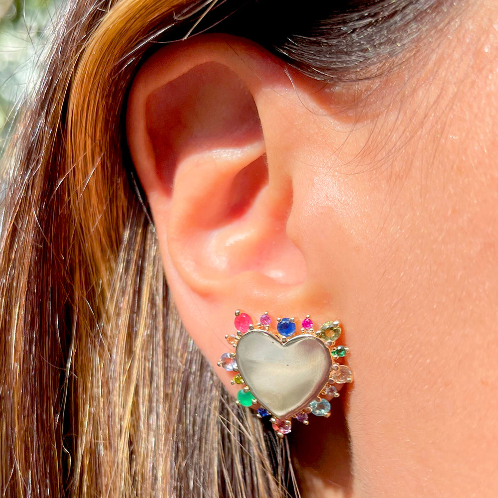 Flat Heart earrings with crystals
