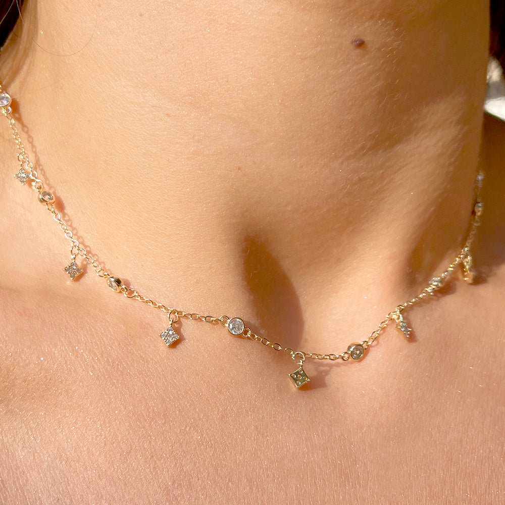 18K gold plated necklace with White CZ studded