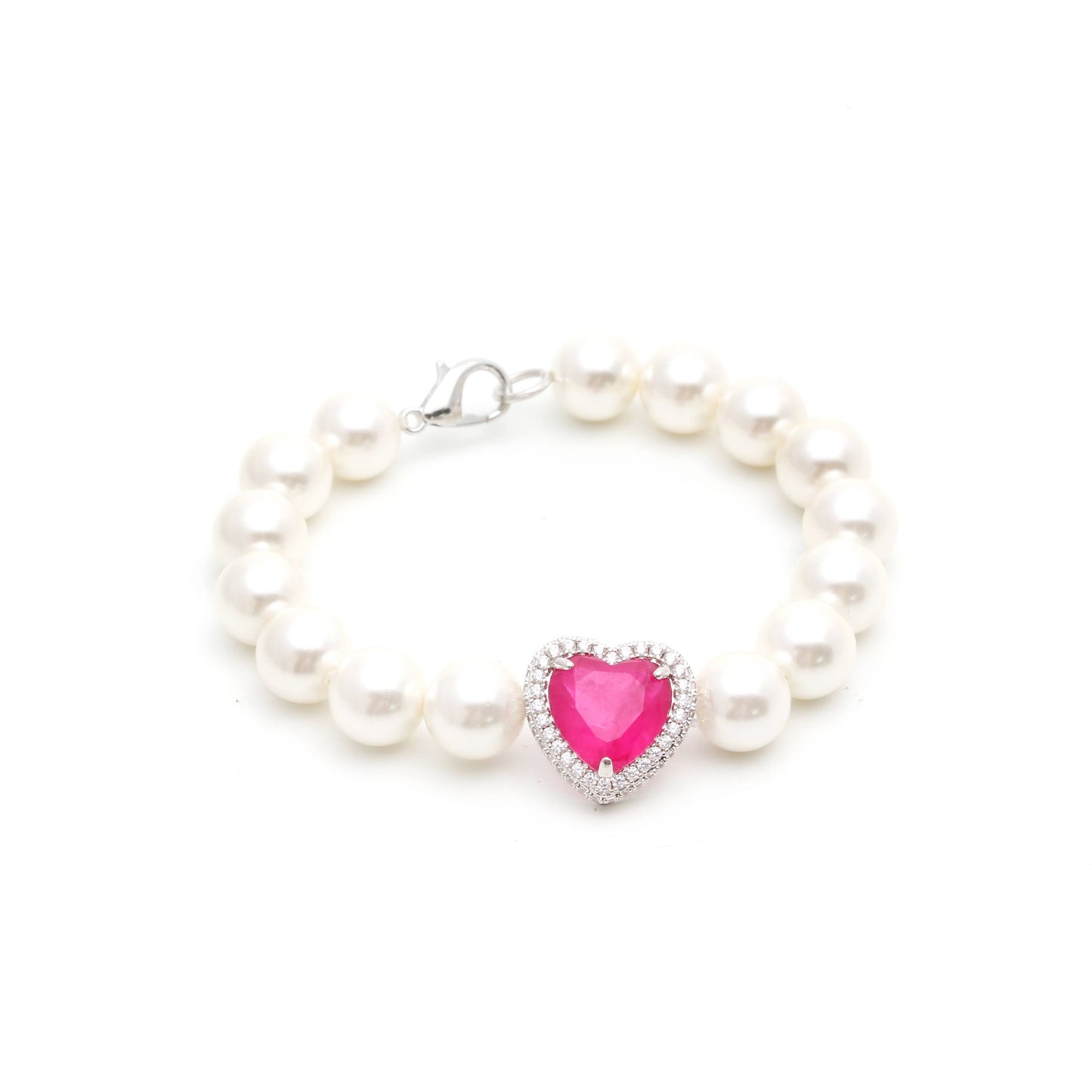 Pearl bracelet with pink tourmaline fusion heart