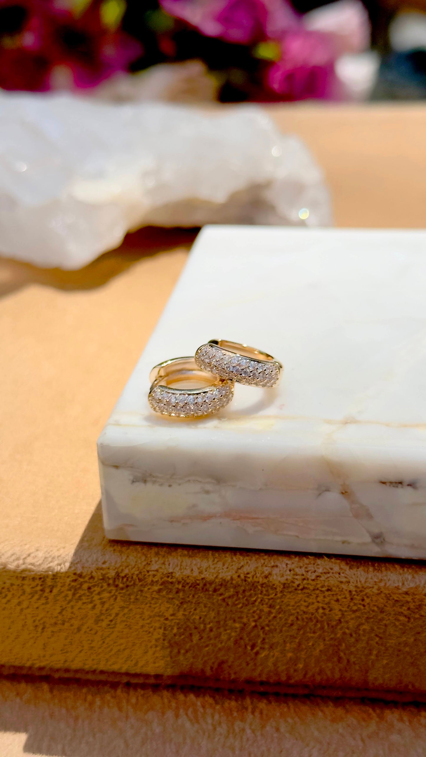 18K gold plated hoop earring with 3 lines of white CZ