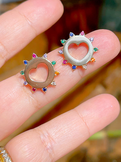 Hollow Heart with Colorful Zirconia Earrings