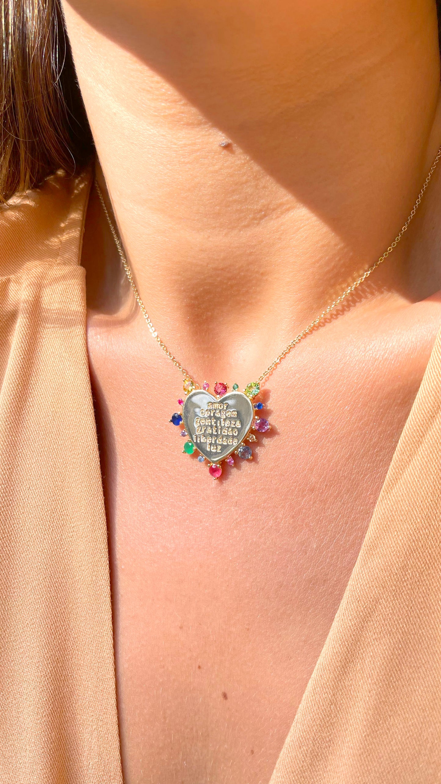 Heart Necklace with Colorful Stones Necklace