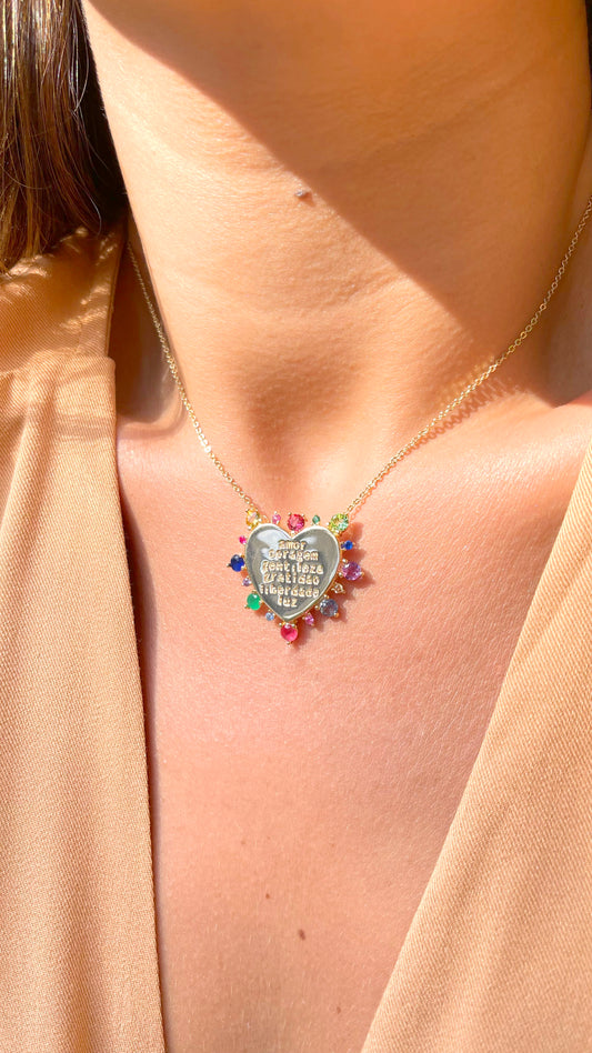 Heart Necklace with Colorful Stones Necklace