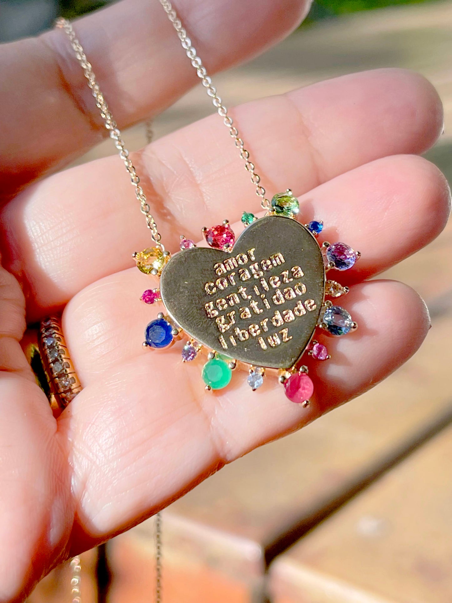 Heart Necklace with Colorful Stones Necklace