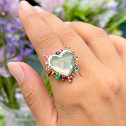 Flat Heart Ring with crystals