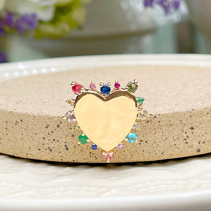 Flat Heart Ring with crystals