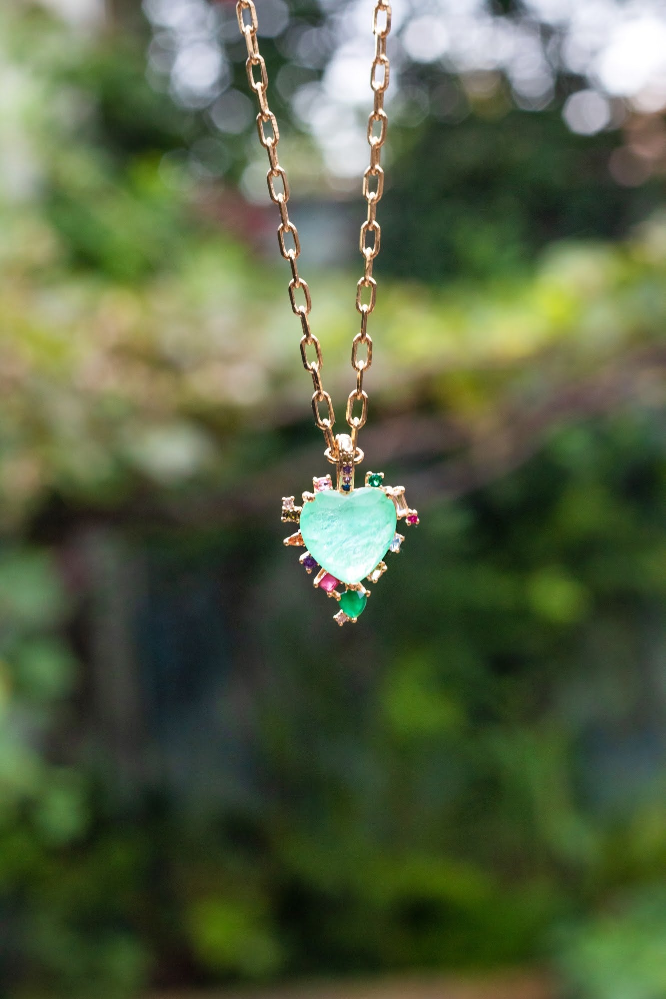 Heart Shaped Fusion Colombian Emerald Necklace Long