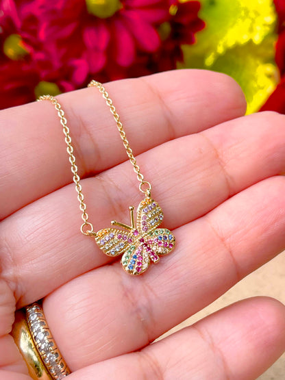 Butterfly with Colorful Crystals Necklace