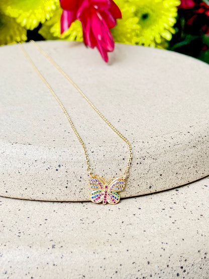 Butterfly with Colorful Crystals Necklace