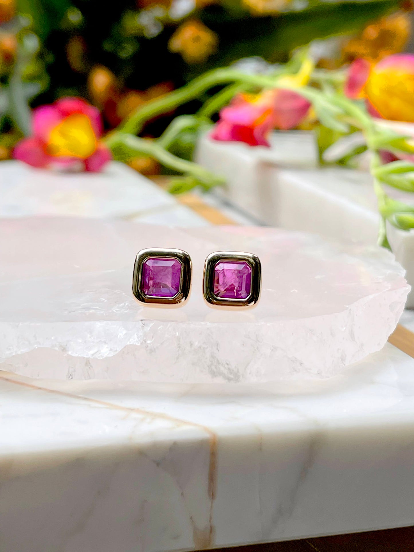 Pink Tourmaline Square Earrings