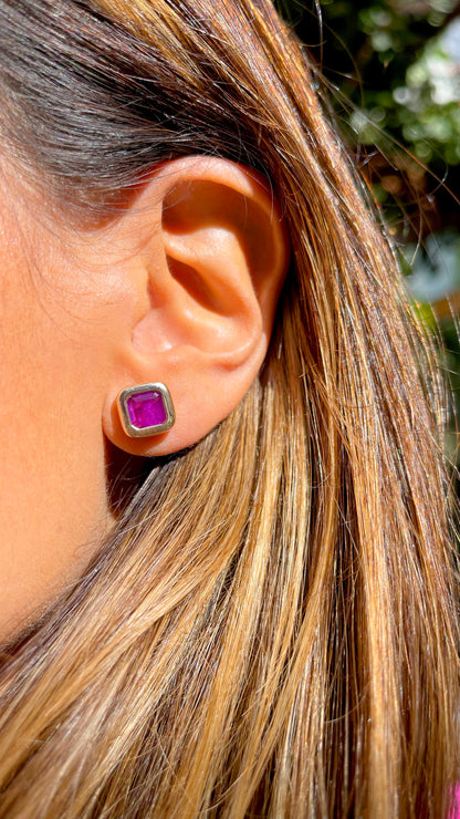 Pink Tourmaline Square Earrings