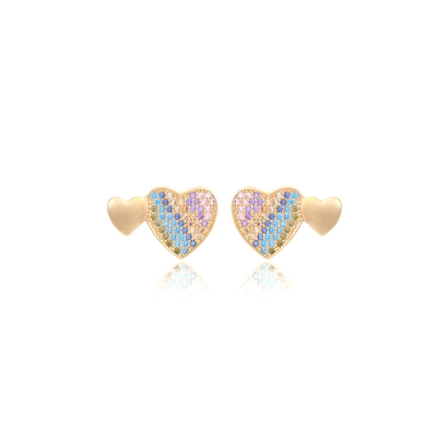 Double heart earrings with colored zirconia