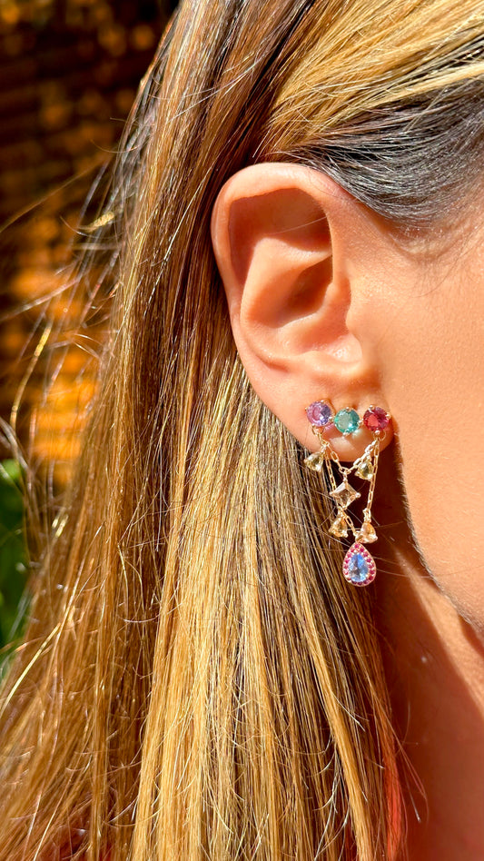 Colorful Shapes Earrings with Paraiba, Pink Tourmaline and Amethyst