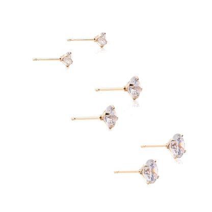 Solitaire earrings in 18k gold plating 4MM, 6MM, 8MM