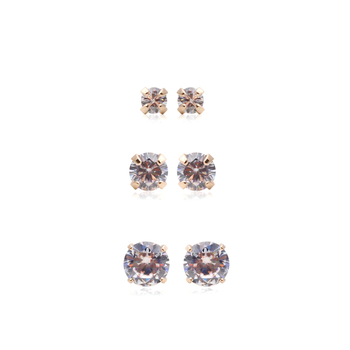Solitaire earrings in 18k gold plating 3MM, 5MM, 7MM