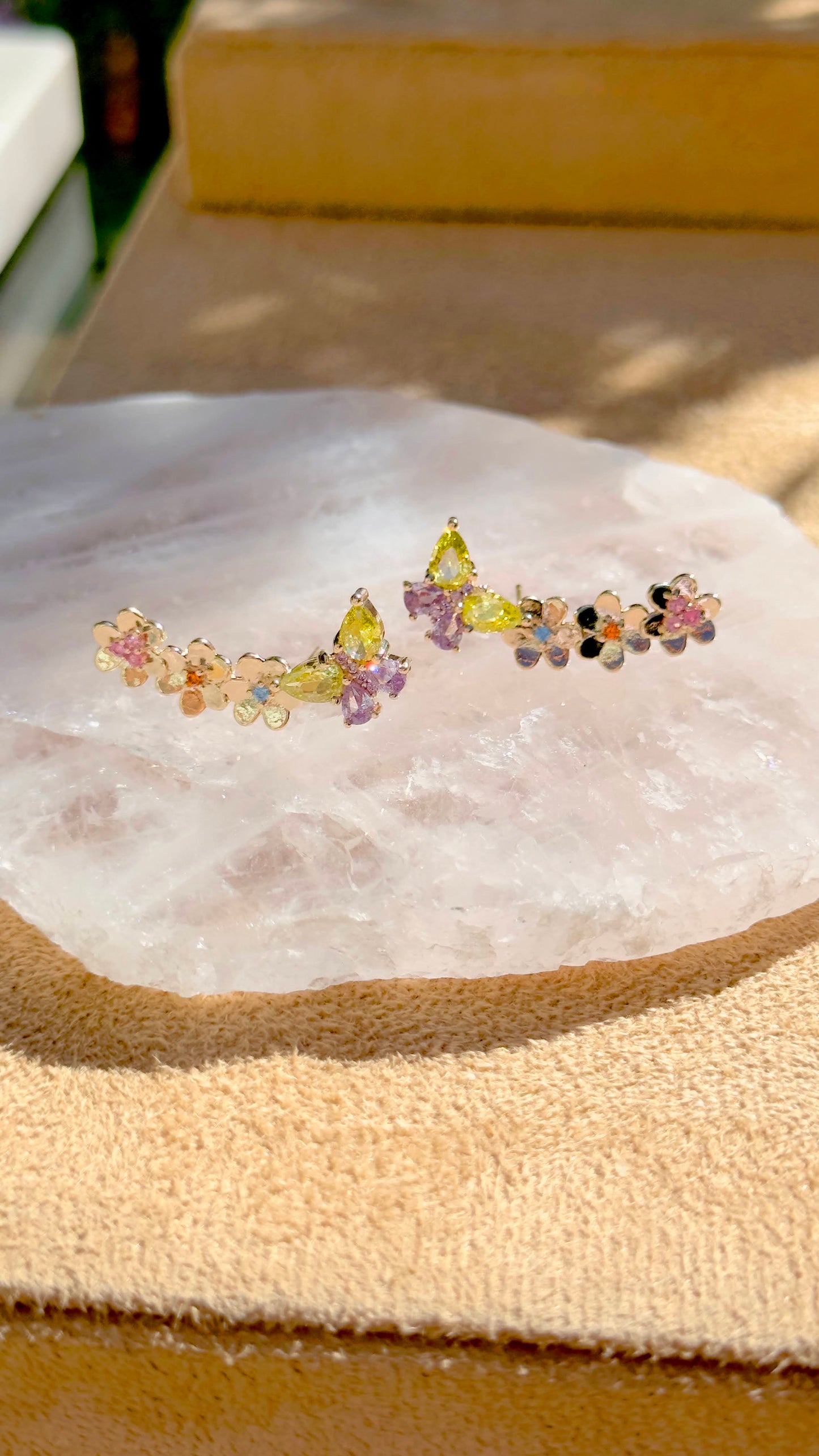 Citrine Amethyst and Colorful Zirconia Ear Cuff ButterFly Earrings