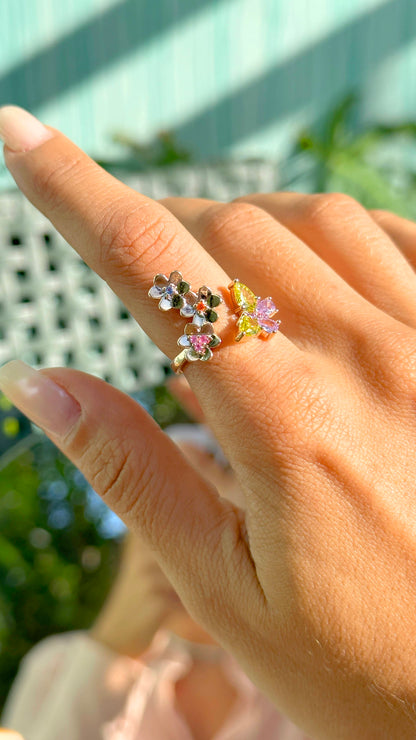 Citrine Amethyst and Colorful Zirconia ButterFly Ring