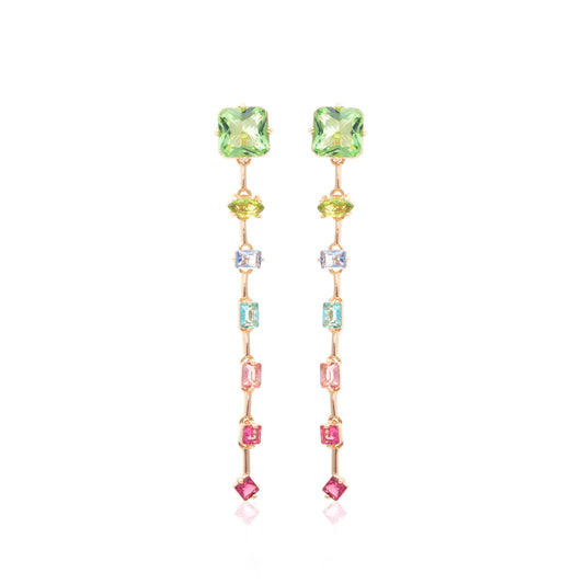 18K gold plated green amethyst crystal earring with colorful crystals pendant