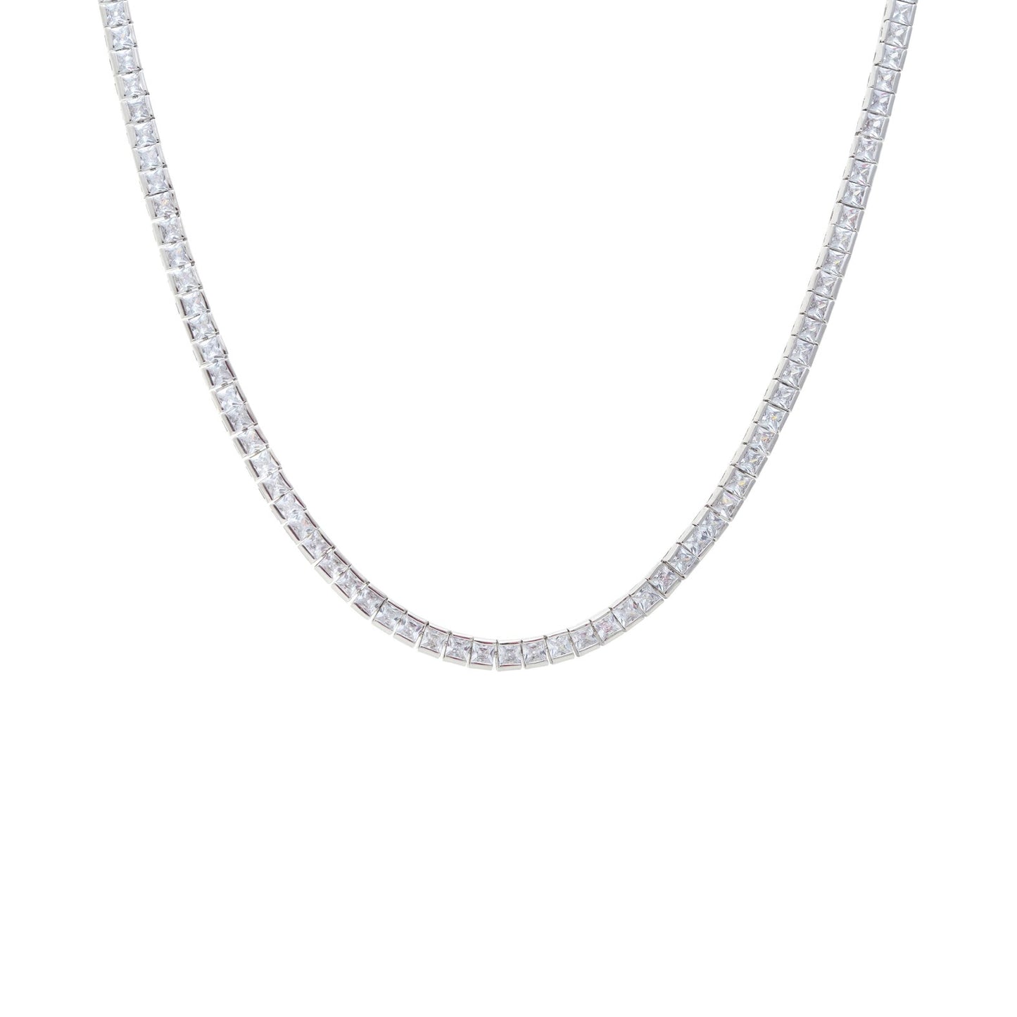Tennis necklace with white squares zirconia 16.5 inch (Riviera)