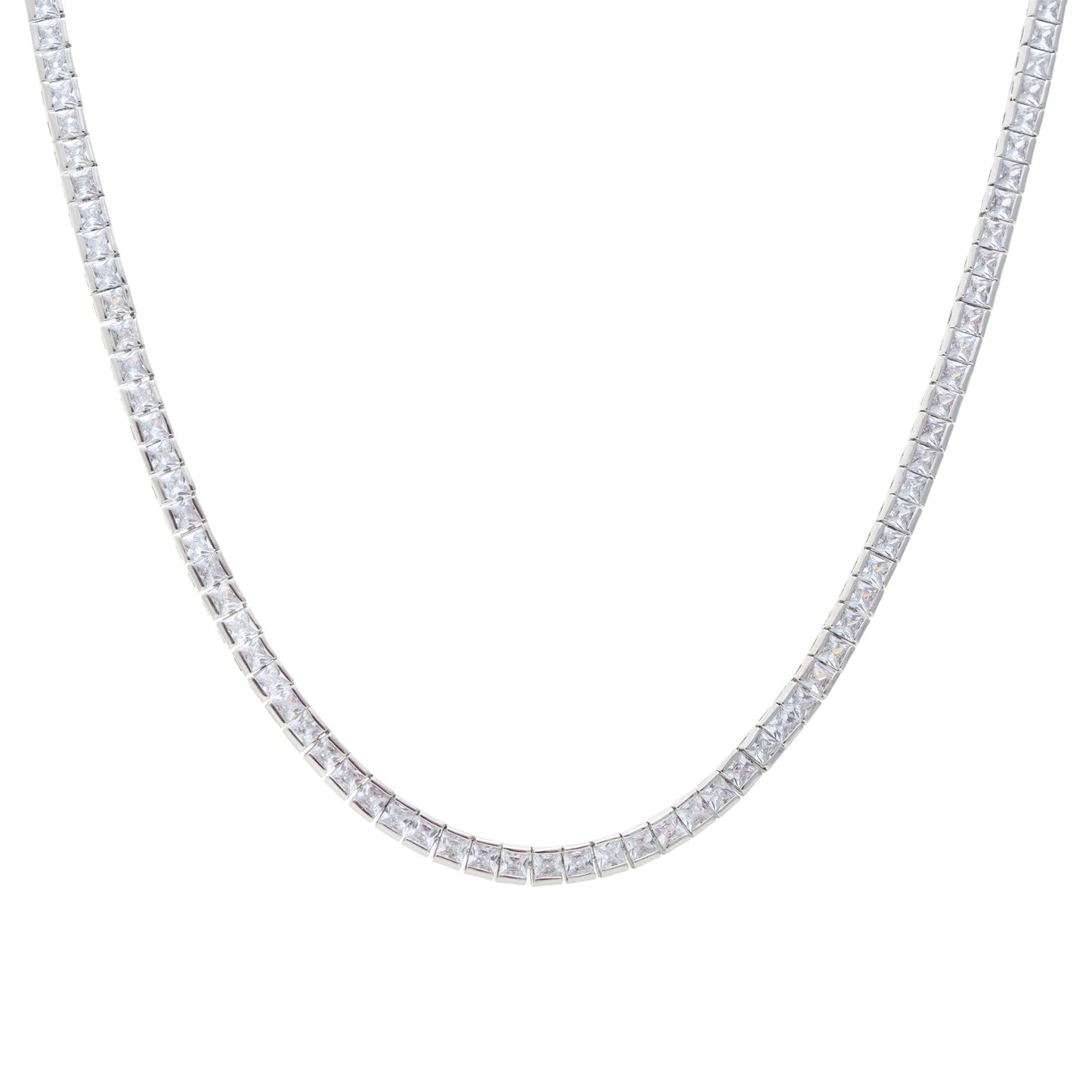 Tennis necklace with white squares zirconia 23.6 inch (Riviera)