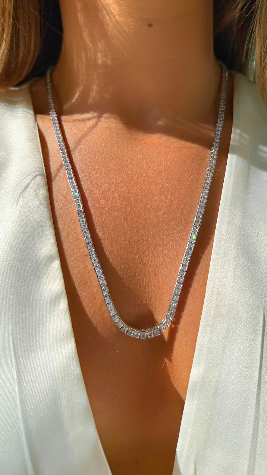 Tennis necklace with white squares zirconia 23.6 inch (Riviera)