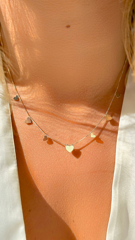 Necklace with seven little hearts 18k gold plated