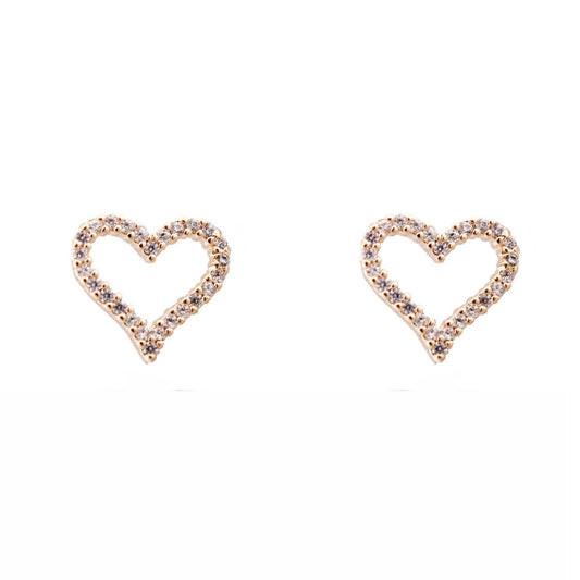 Hollow cz stud heart earrings