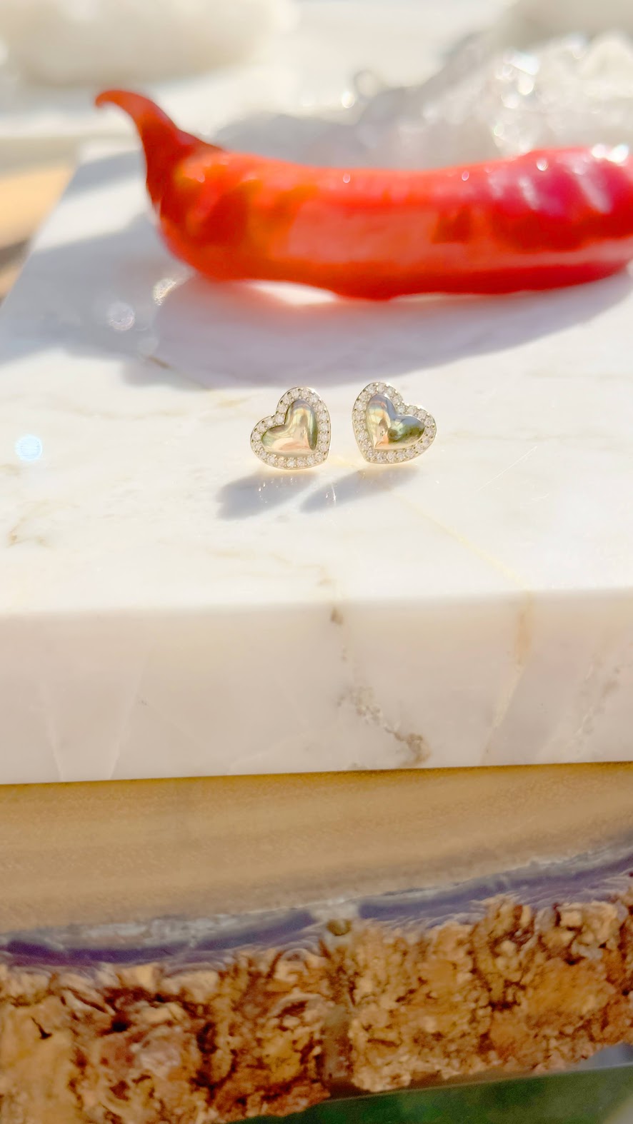Heart earrings with cz contour