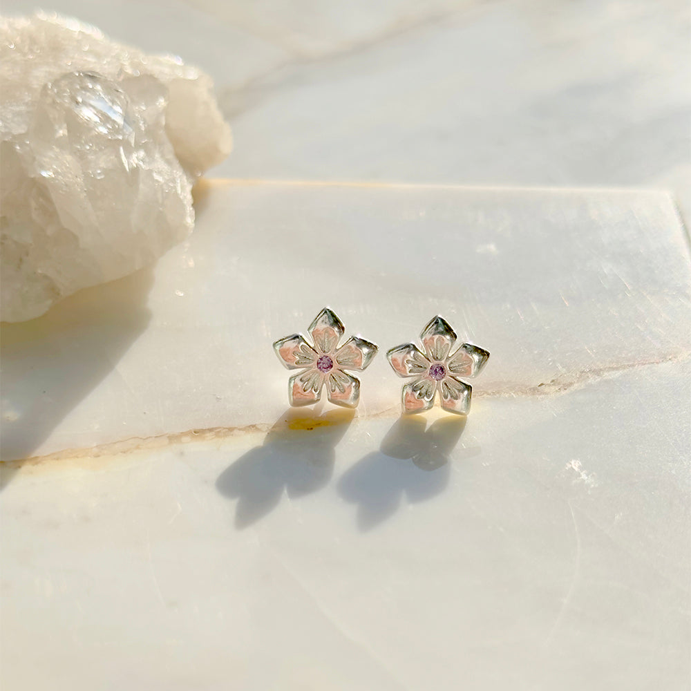 Flower Earrings with Lilac zirconia at the Center