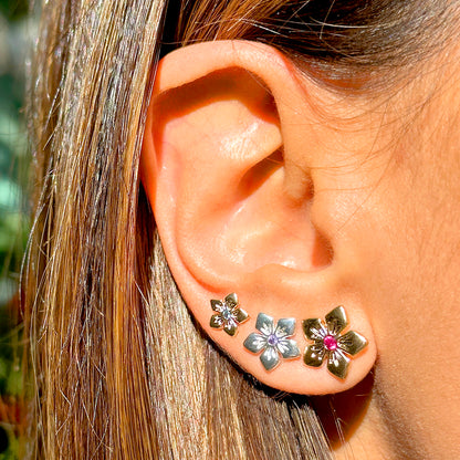 Flower Earrings with Lilac zirconia at the Center