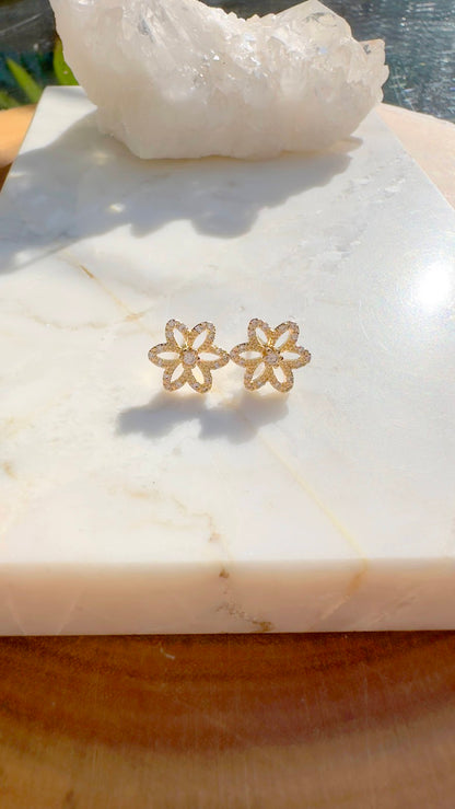 Stud hollow Flower in 18k gold earrings
