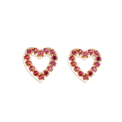 Hollow Heart Earrings with Red Zirconia