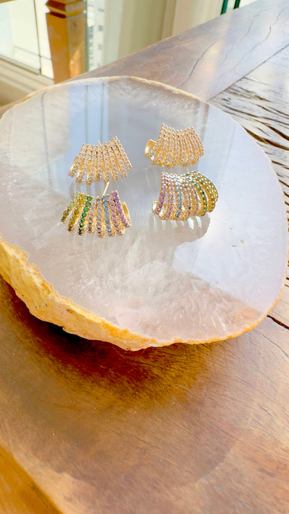 Colored Stud wave earrings in 18k gold plating