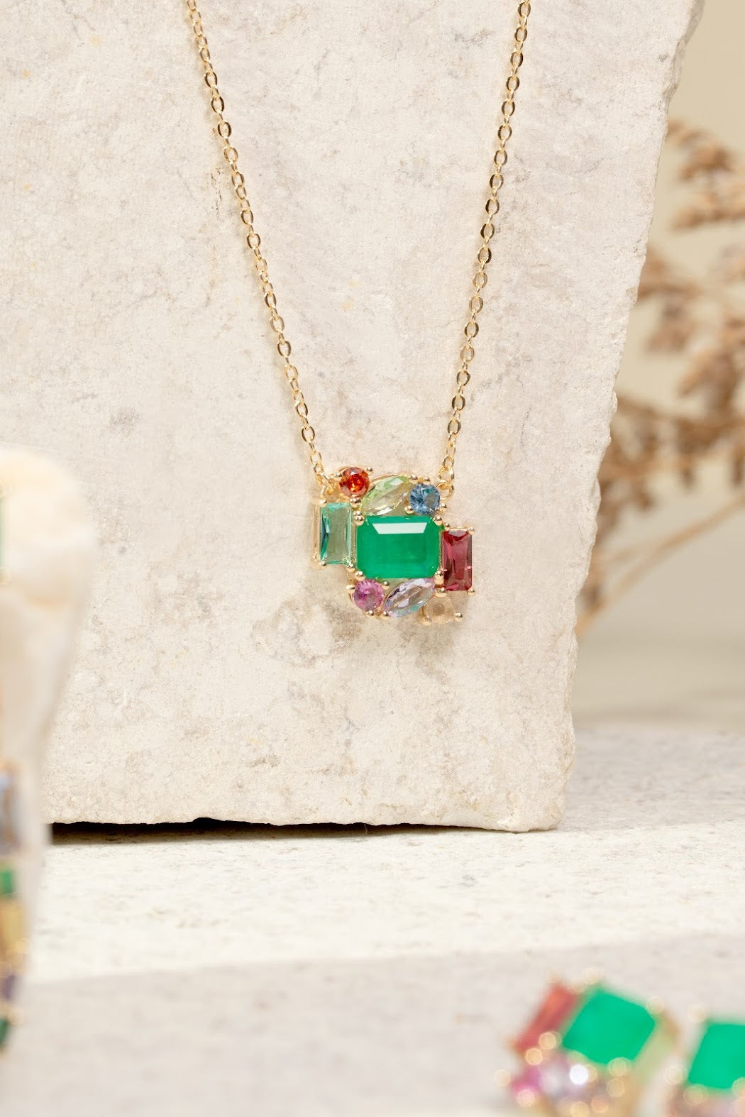 Emerald Fusion Turmaline Paraiba Crystals Shapes Necklace