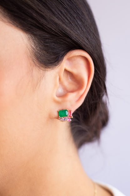 Emerald Fusion Turmaline Paraiba Crystals Shapes Earrings