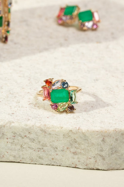 Emerald Fusion Turmaline Paraiba Crystals Shapes Ring